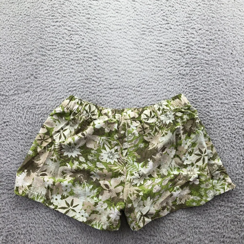 Patagonia Shorts Womens Small Green Floral Print Sweat Outdoor 3.5 Inseam